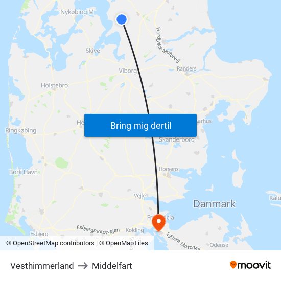 Vesthimmerland to Middelfart map