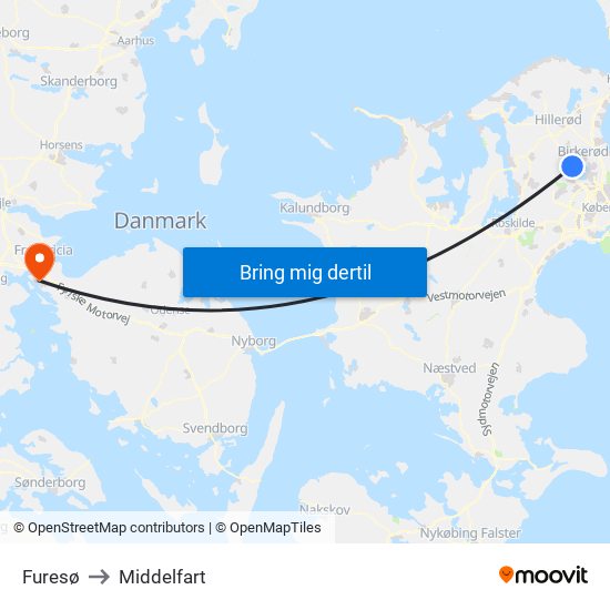 Furesø to Middelfart map