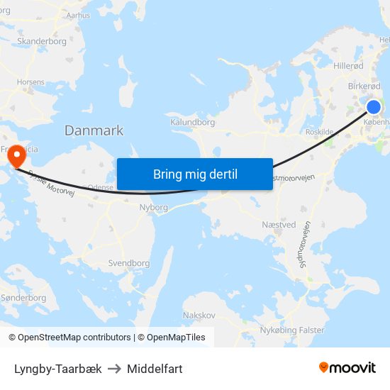 Lyngby-Taarbæk to Middelfart map