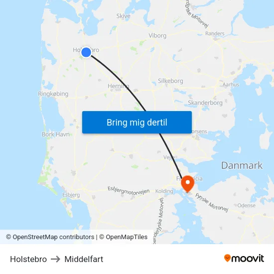 Holstebro to Middelfart map