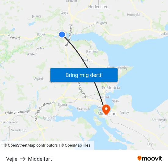 Vejle to Middelfart map