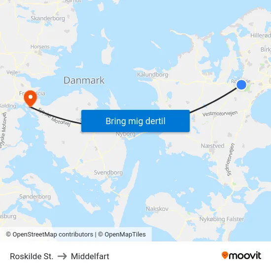 Roskilde St. to Middelfart map