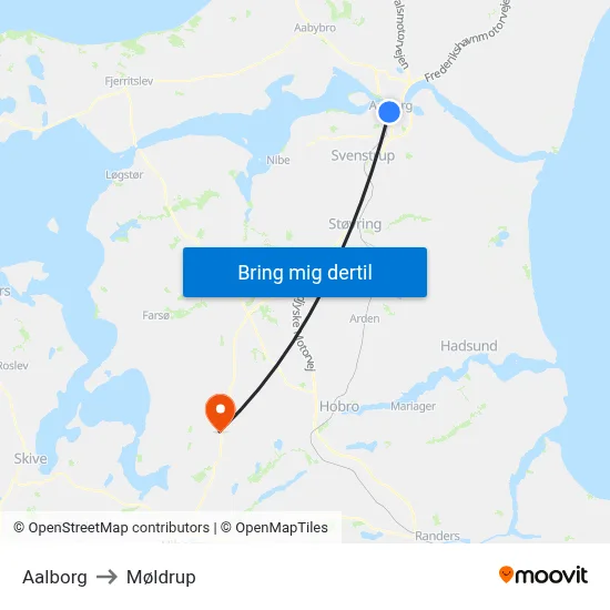 Aalborg to Møldrup map