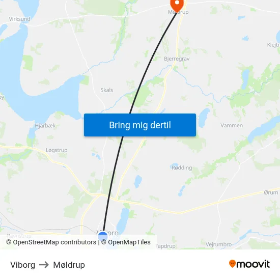 Viborg to Møldrup map