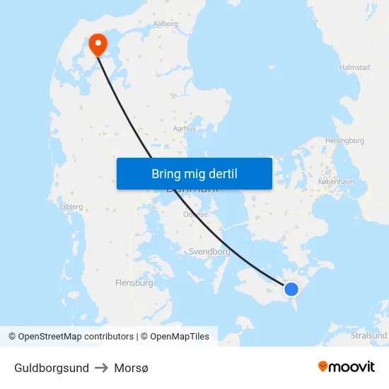 Guldborgsund to Morsø map