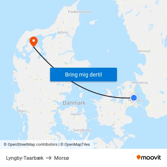 Lyngby-Taarbæk to Morsø map