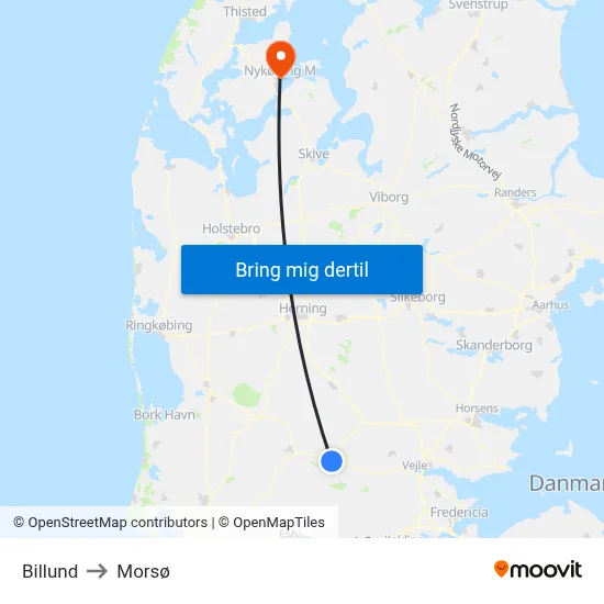 Billund to Morsø map