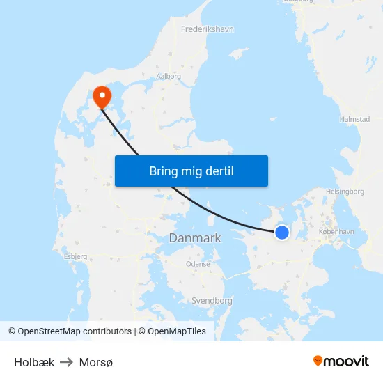 Holbæk to Morsø map