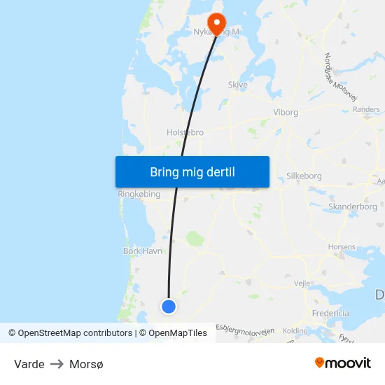 Varde to Morsø map