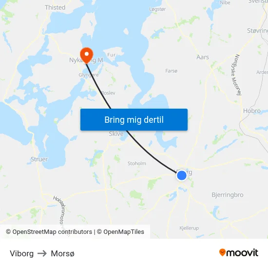 Viborg to Morsø map