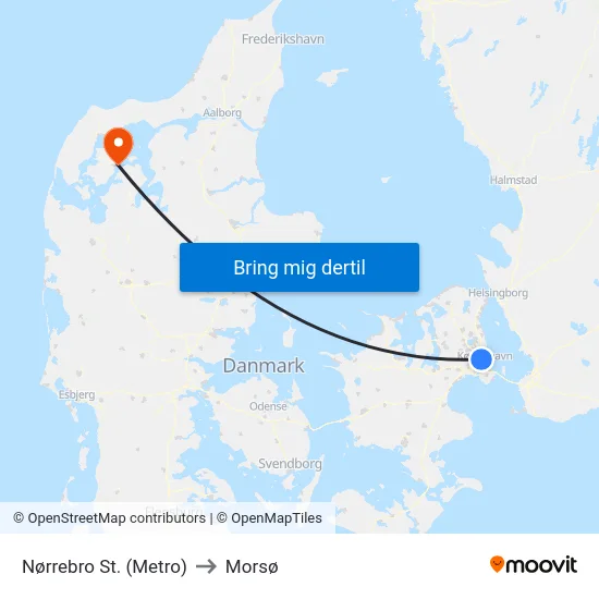 Nørrebro St. (Metro) to Morsø map