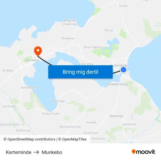 Kerteminde to Munkebo map