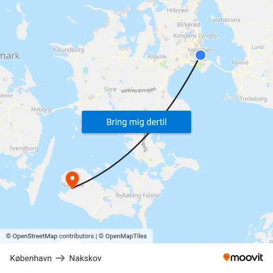 København to Nakskov map