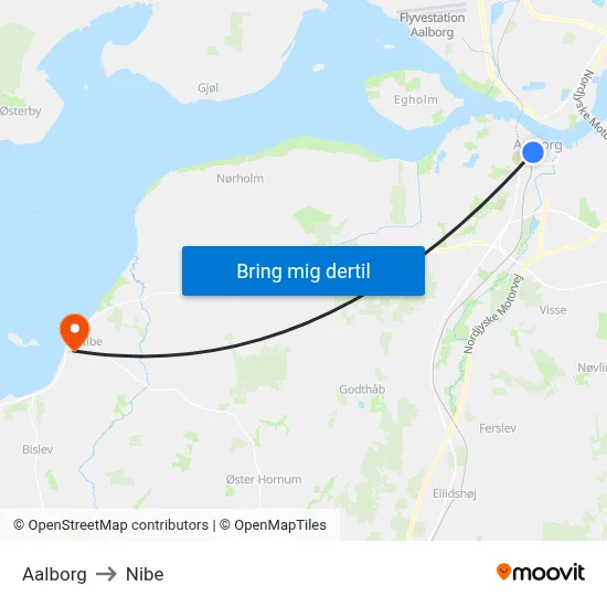 Aalborg to Nibe map