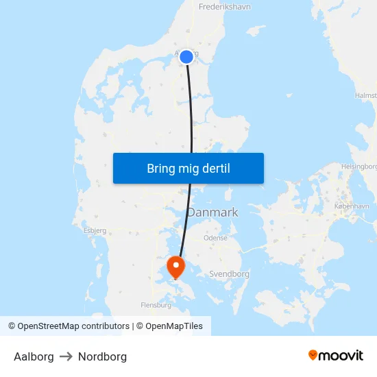 Aalborg to Nordborg map