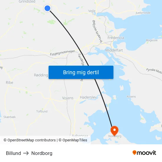 Billund to Nordborg map