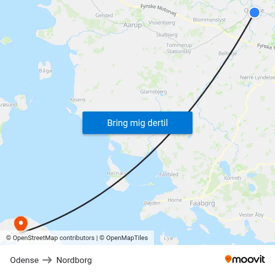 Odense to Nordborg map