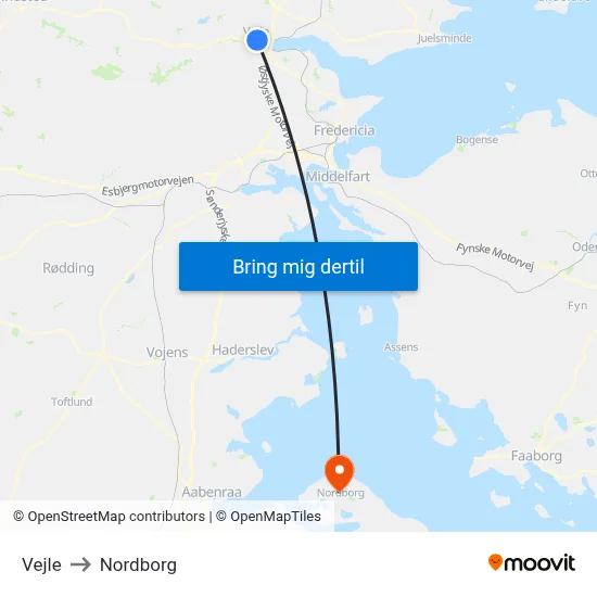 Vejle to Nordborg map