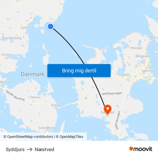 Syddjurs to Næstved map