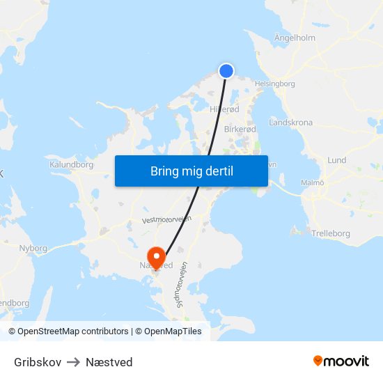 Gribskov to Næstved map