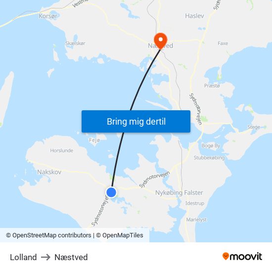 Lolland to Næstved map