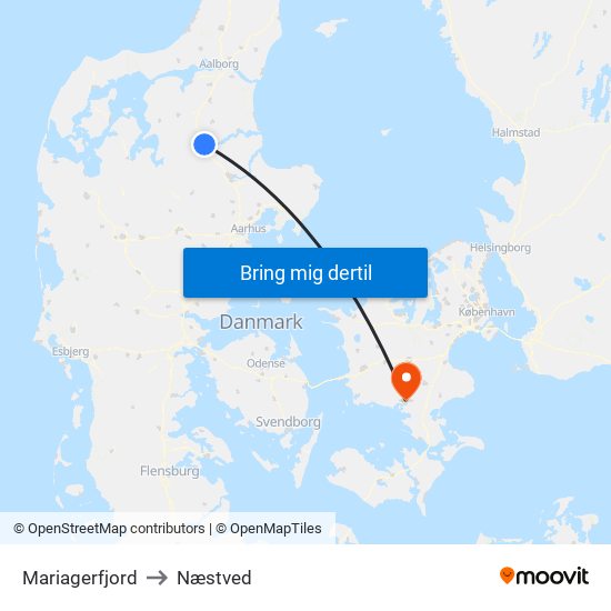 Mariagerfjord to Næstved map