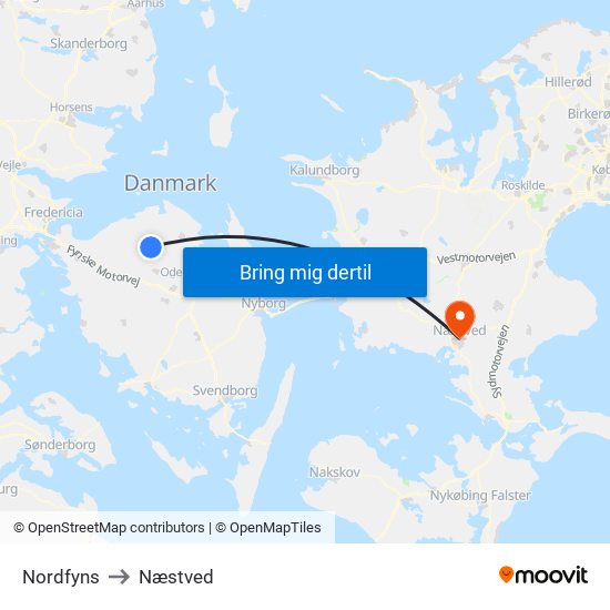 Nordfyns to Næstved map