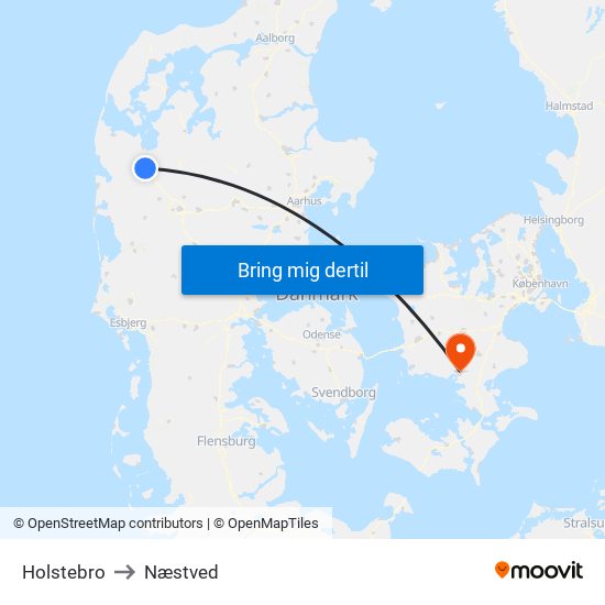 Holstebro to Næstved map