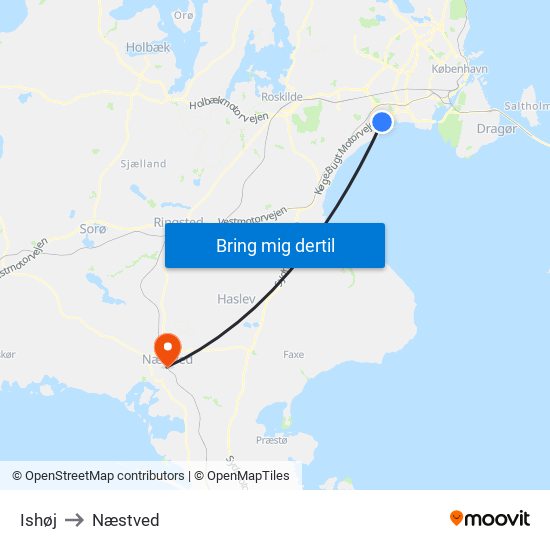 Ishøj to Næstved map