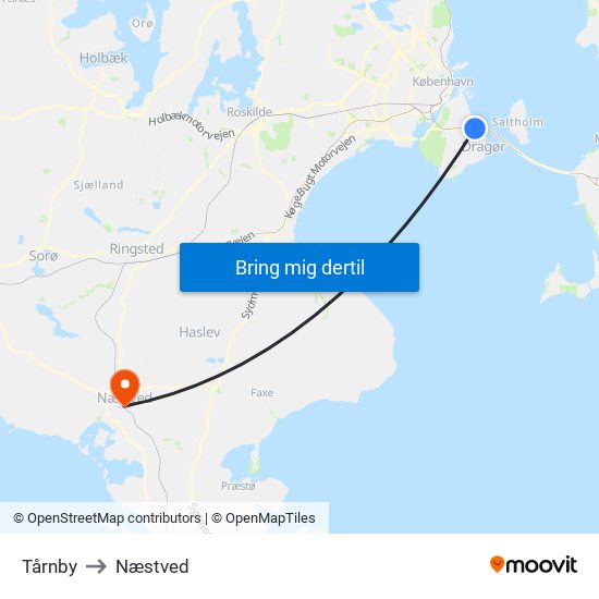 Tårnby to Næstved map