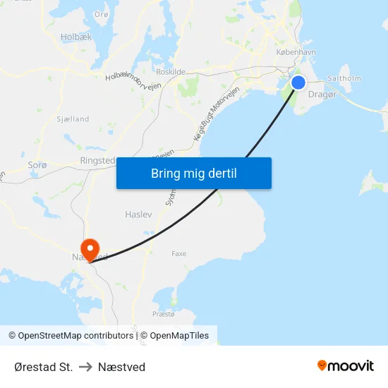 Ørestad St. to Næstved map
