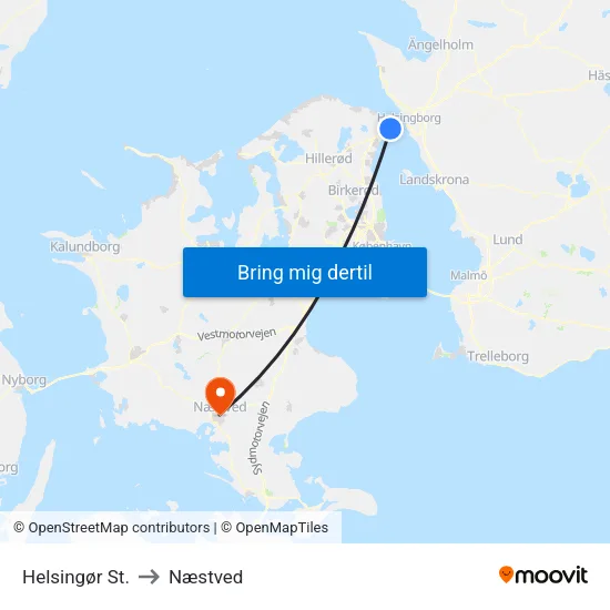 Helsingør St. to Næstved map