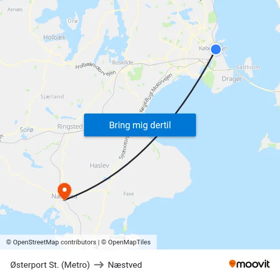 Østerport St. (Metro) to Næstved map