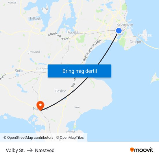 Valby St. to Næstved map
