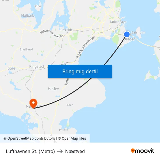 Lufthavnen St. (Metro) to Næstved map