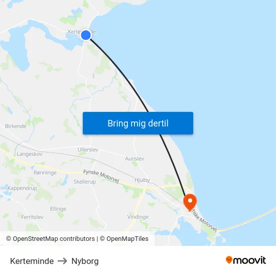 Kerteminde to Nyborg map