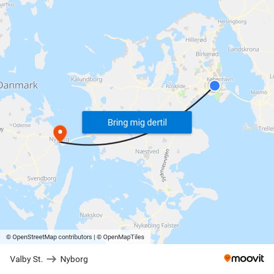 Valby St. to Nyborg map