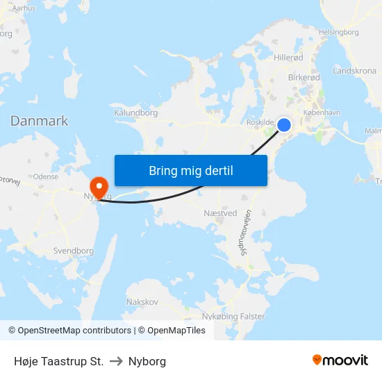 Høje Taastrup St. to Nyborg map