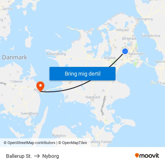 Ballerup St. to Nyborg map