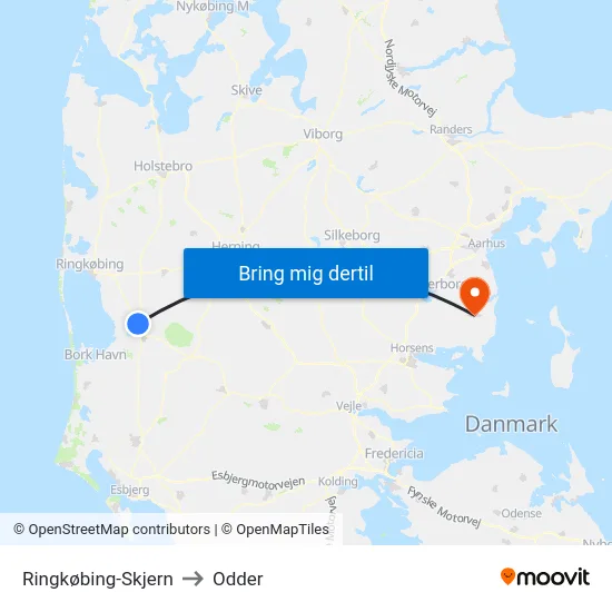 Ringkøbing-Skjern to Odder map