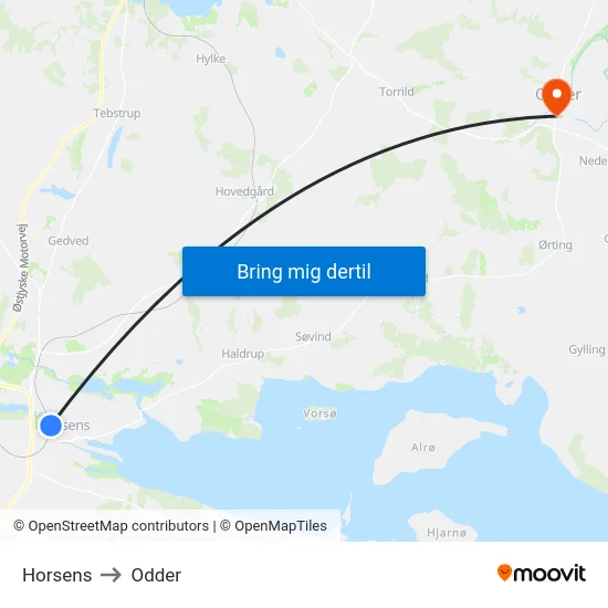 Horsens to Odder map