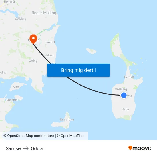 Samsø to Odder map