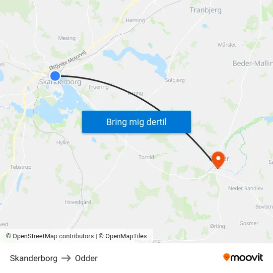 Skanderborg to Odder map