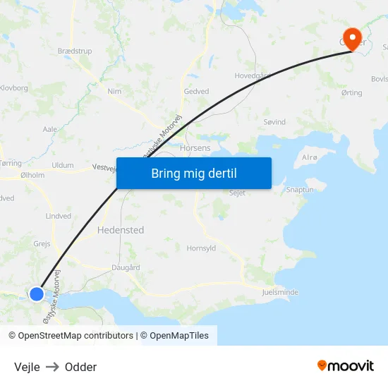 Vejle to Odder map