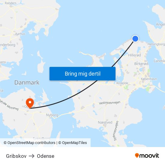 Gribskov to Odense map