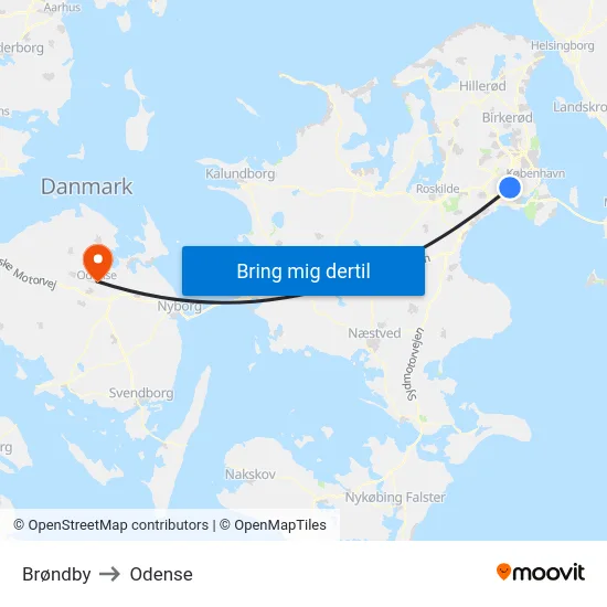 Brøndby to Odense map