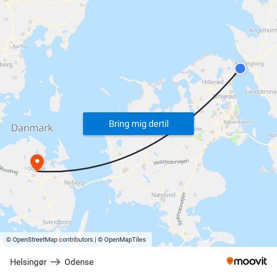 Helsingør to Odense map