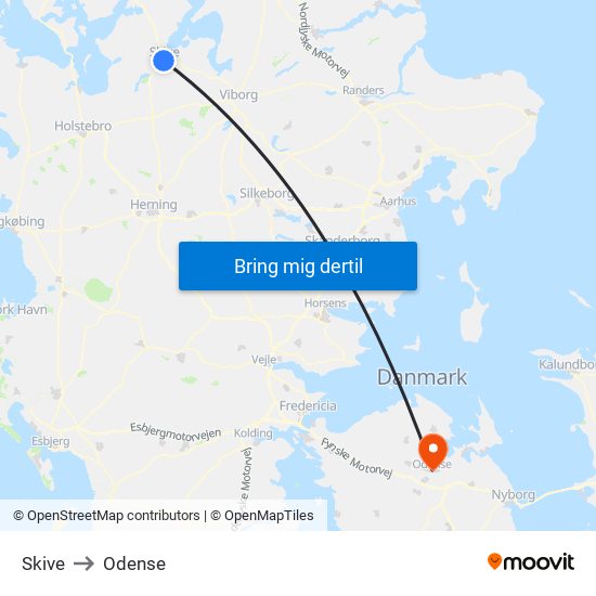 Skive to Odense map