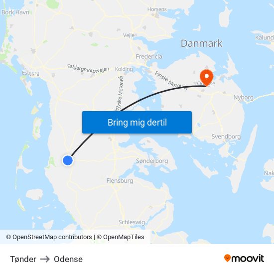 Tønder to Odense map
