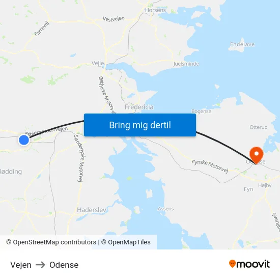 Vejen to Odense map